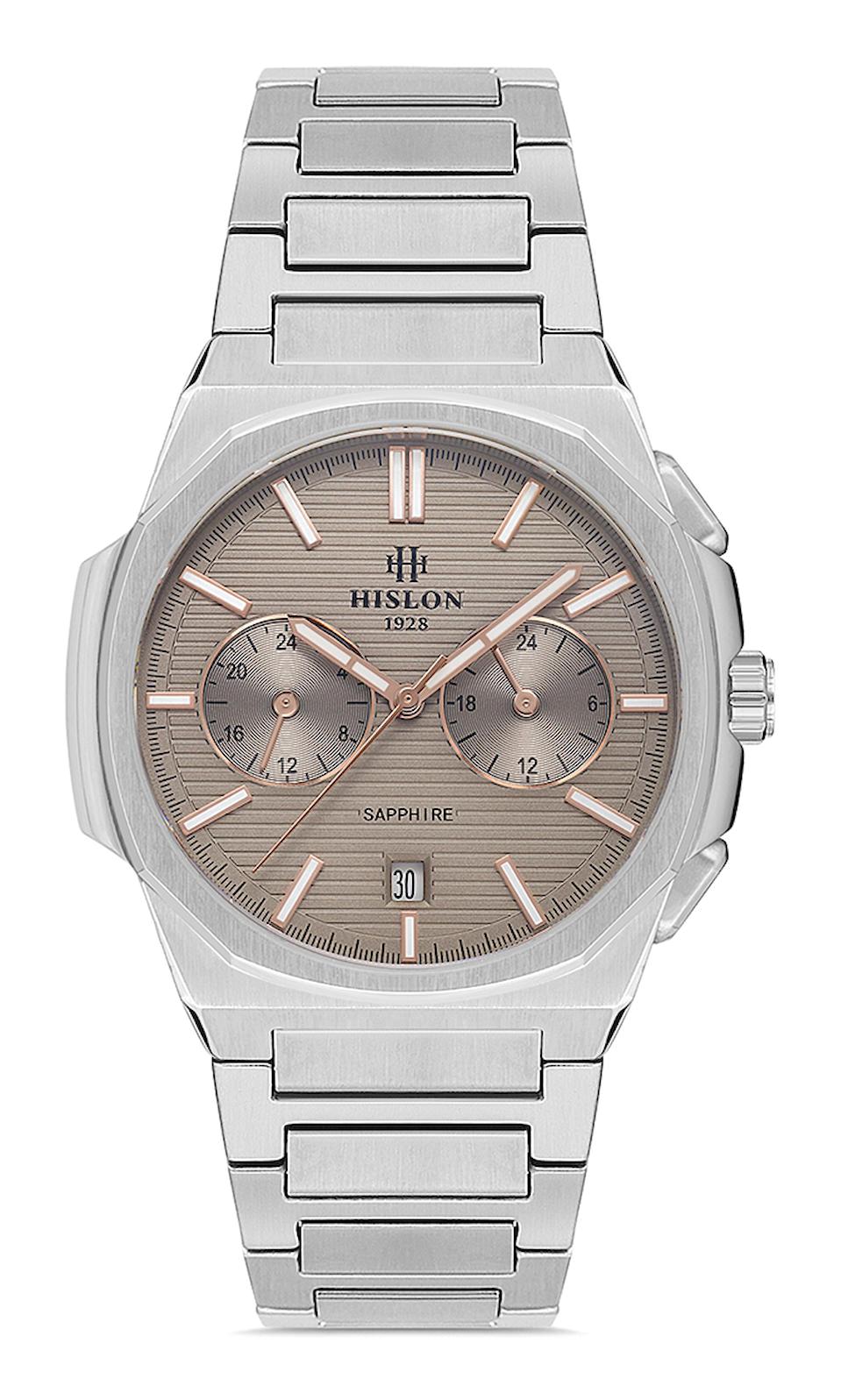 Hislon DT127S-05SR Pusulalı Takvimli 40 mm Çelik Kordon Analog Erkek Kol Saati