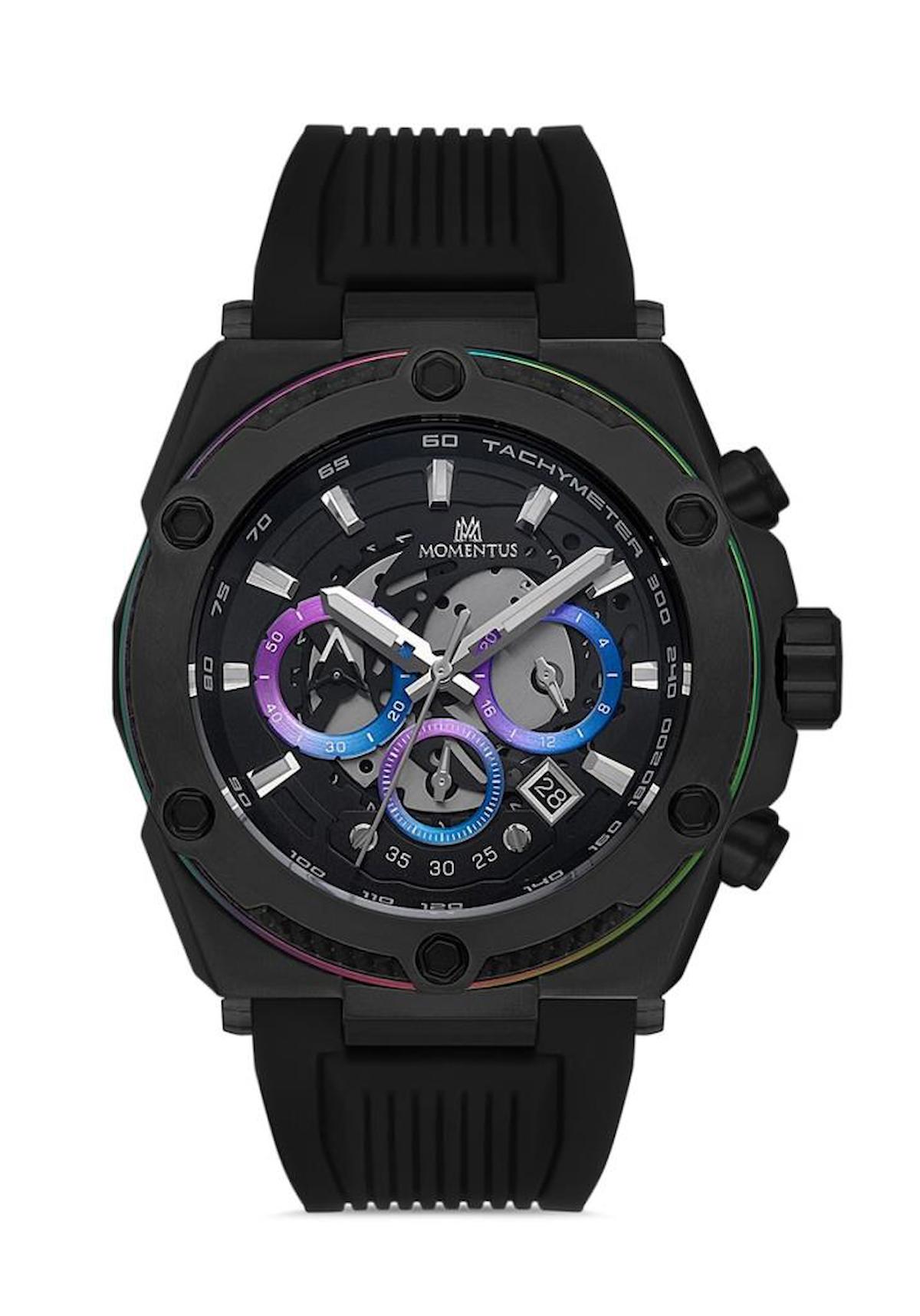 Momentus SM354B-04BB Takvimli 44 mm Siyah Silikon Kordon Analog Erkek Kol Saati