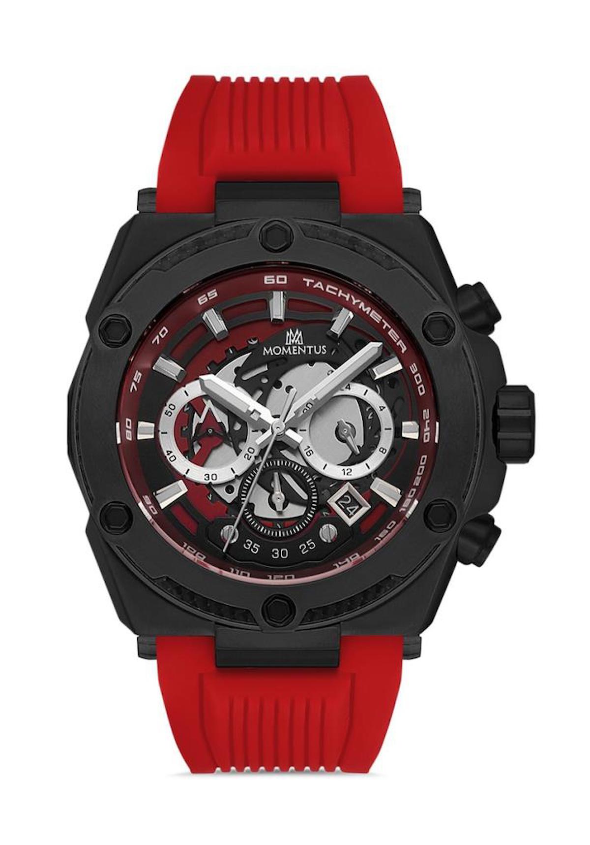 Momentus SM354T-04KS Takvimli 44 mm Kırmızı Silikon Kordon Analog Erkek Kol Saati