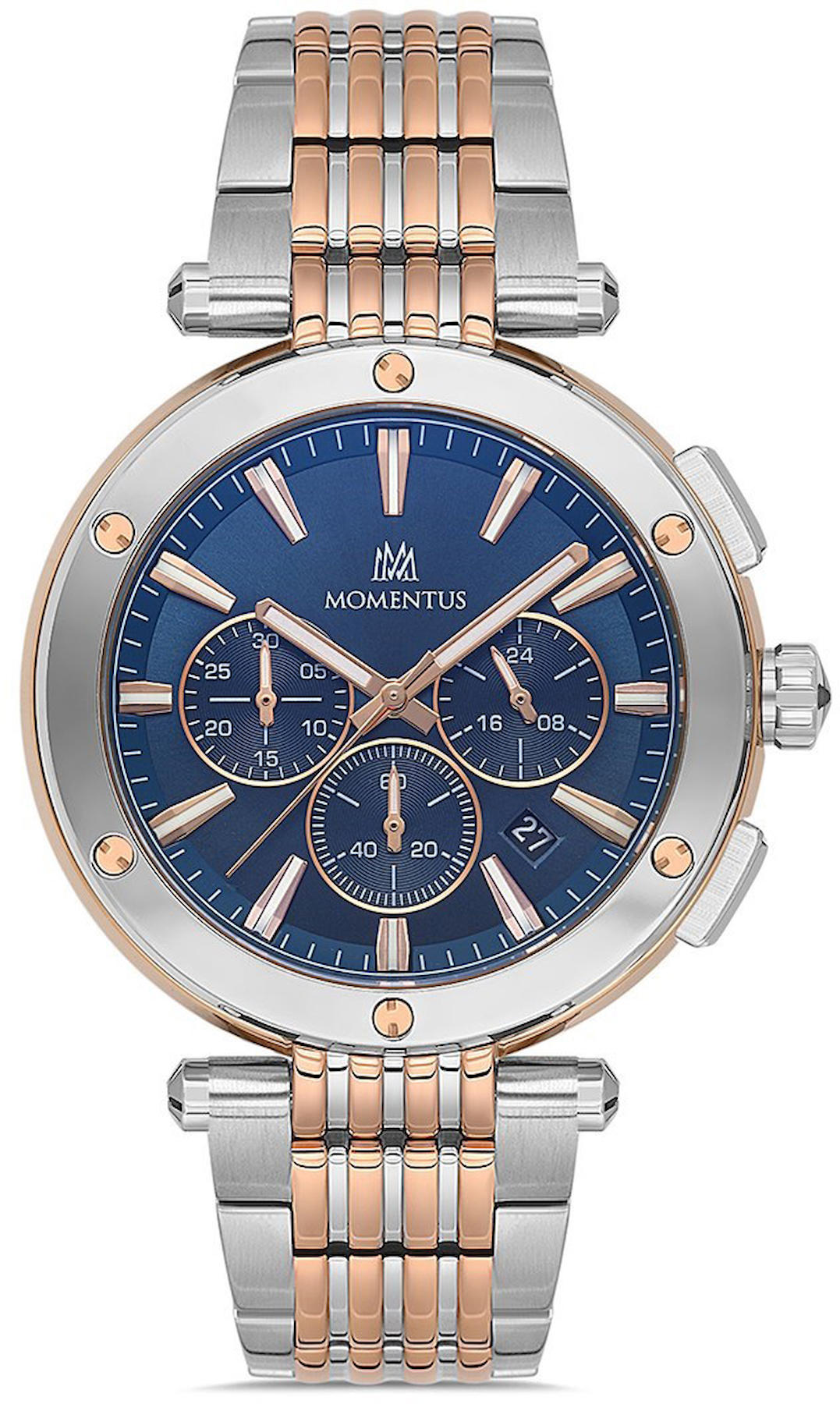 Momentus TM263T-11SR Takvimli 44 mm Gri-Rose Gold Çelik Kordon Analog Kol Saati