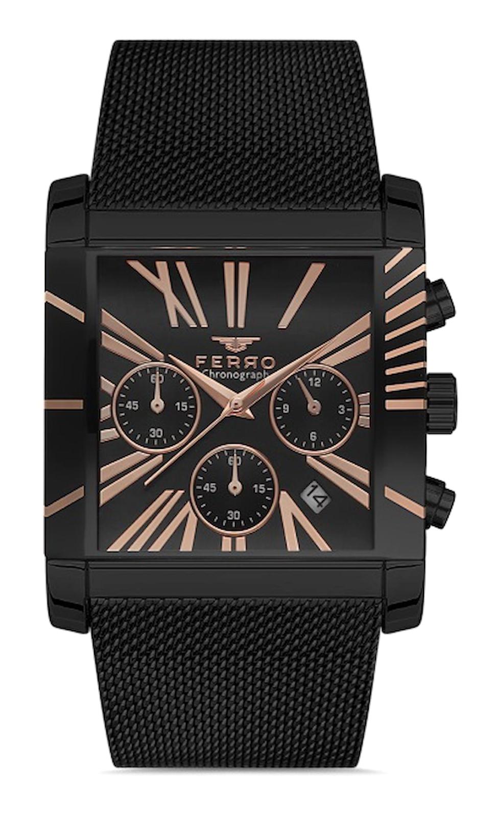 Ferro FM41292C-G Takvimli 45 mm Siyah Metal Kordon Analog Erkek Kol Saati