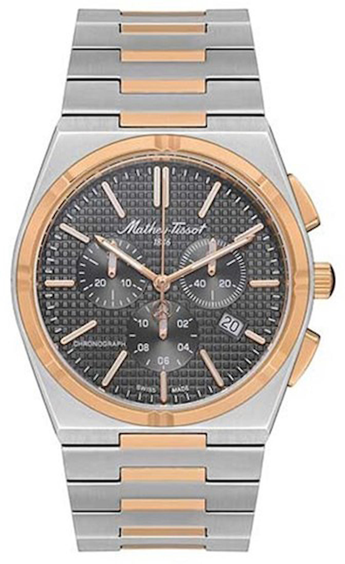 Mathey-Tissot H117CHRS Takvimli 41 mm Gri-Rose Gold Çelik Kordon Analog Kol Saati