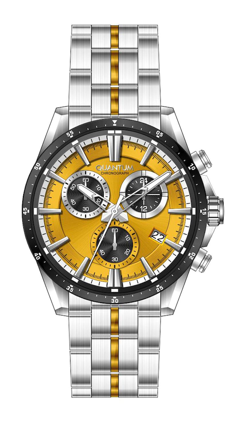 Quantum PWG1108.310 Takvimli 45 mm Gri-Sarı Çelik Kordon Analog Erkek Kol Saati