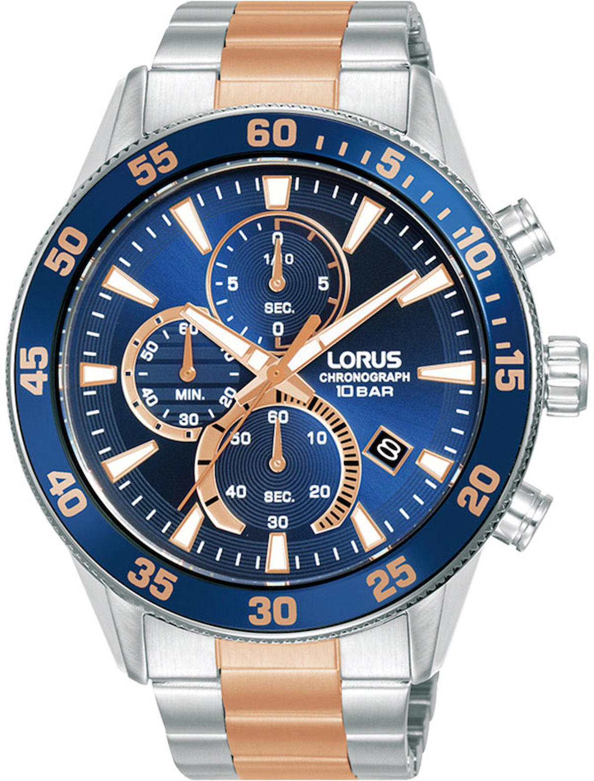 Lorus RM329JX9 Takvimli 45 mm Gri-Rose Gold Çelik Kordon Analog Erkek Kol Saati
