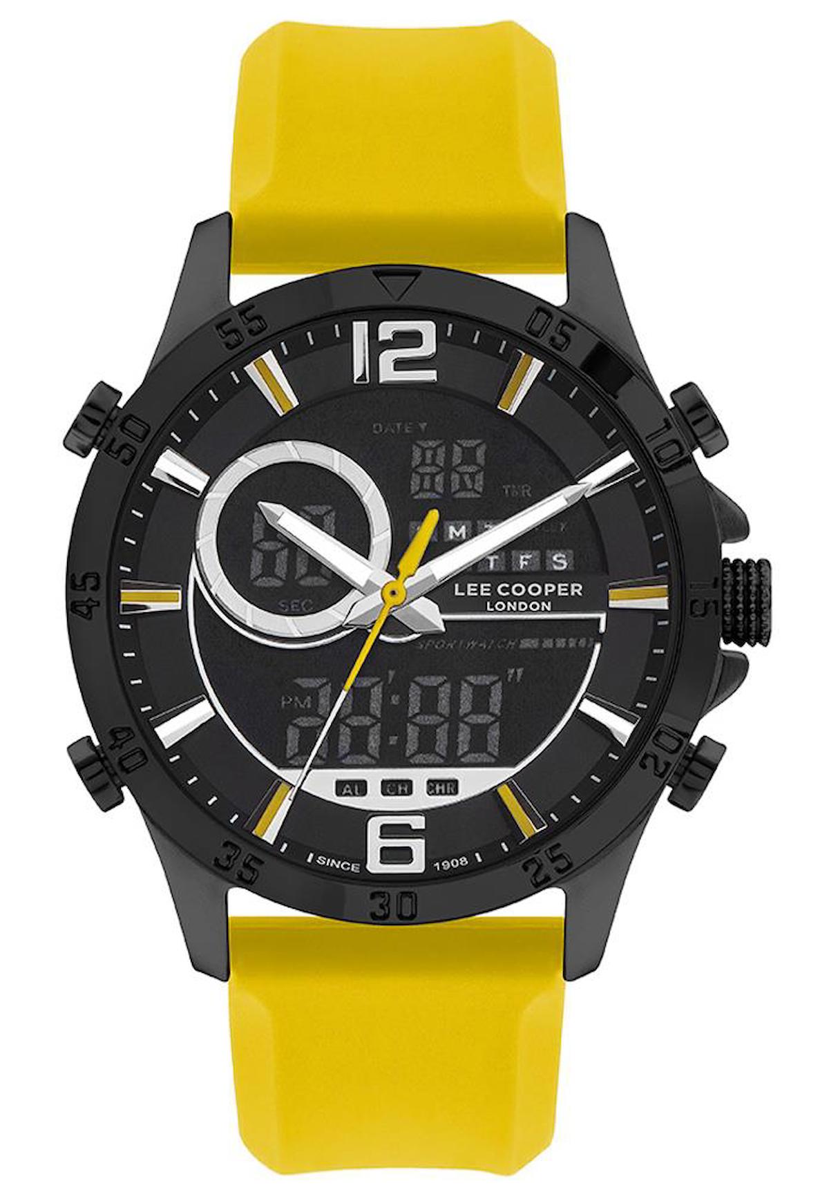 Lee Cooper LC07559.657 Takvimli 44 mm Sarı Silikon Kordon Analog Erkek Kol Saati