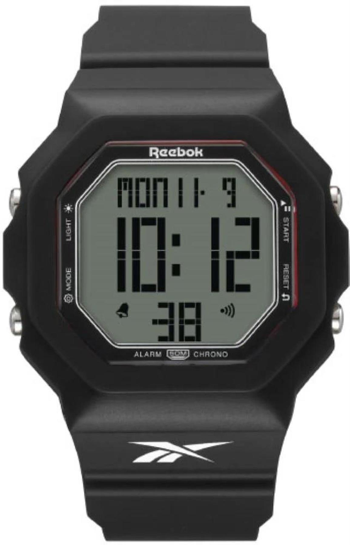 Reebok RV-TRU-U9-PBPB-WR Takvimli 43 mm Siyah Silikon Kordon Dijital Erkek Kol Saati