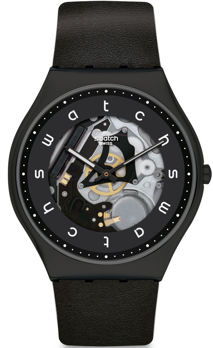 Swatch SS07B101 Takvimli 44 mm Siyah Deri Kordon Analog Erkek Kol Saati