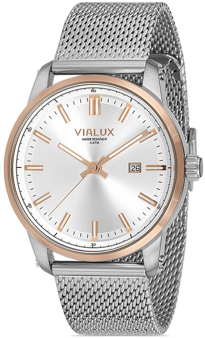Vialux AS526T-02SR Takvimli 42.5 mm Çelik Kordon Analog Kol Saati