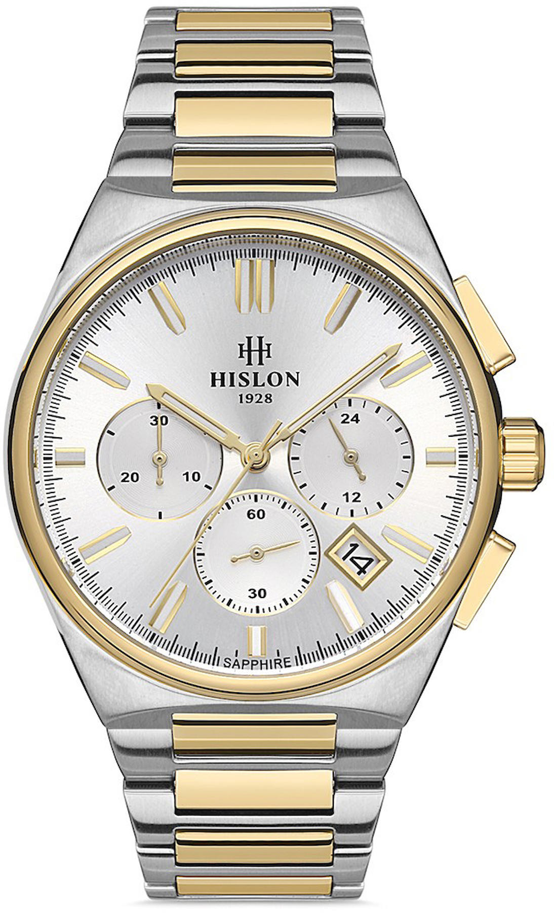Hislon MS136T-02SG Pusulalı Takvimli 43 mm Altın-Çelik Kordon Analog Kol Saati