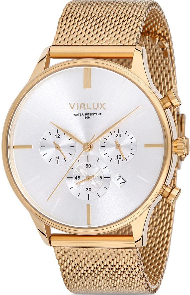 Vialux VX510G-02SG Takvimli 43 mm Altın Çelik Kordon Analog Kol Saati