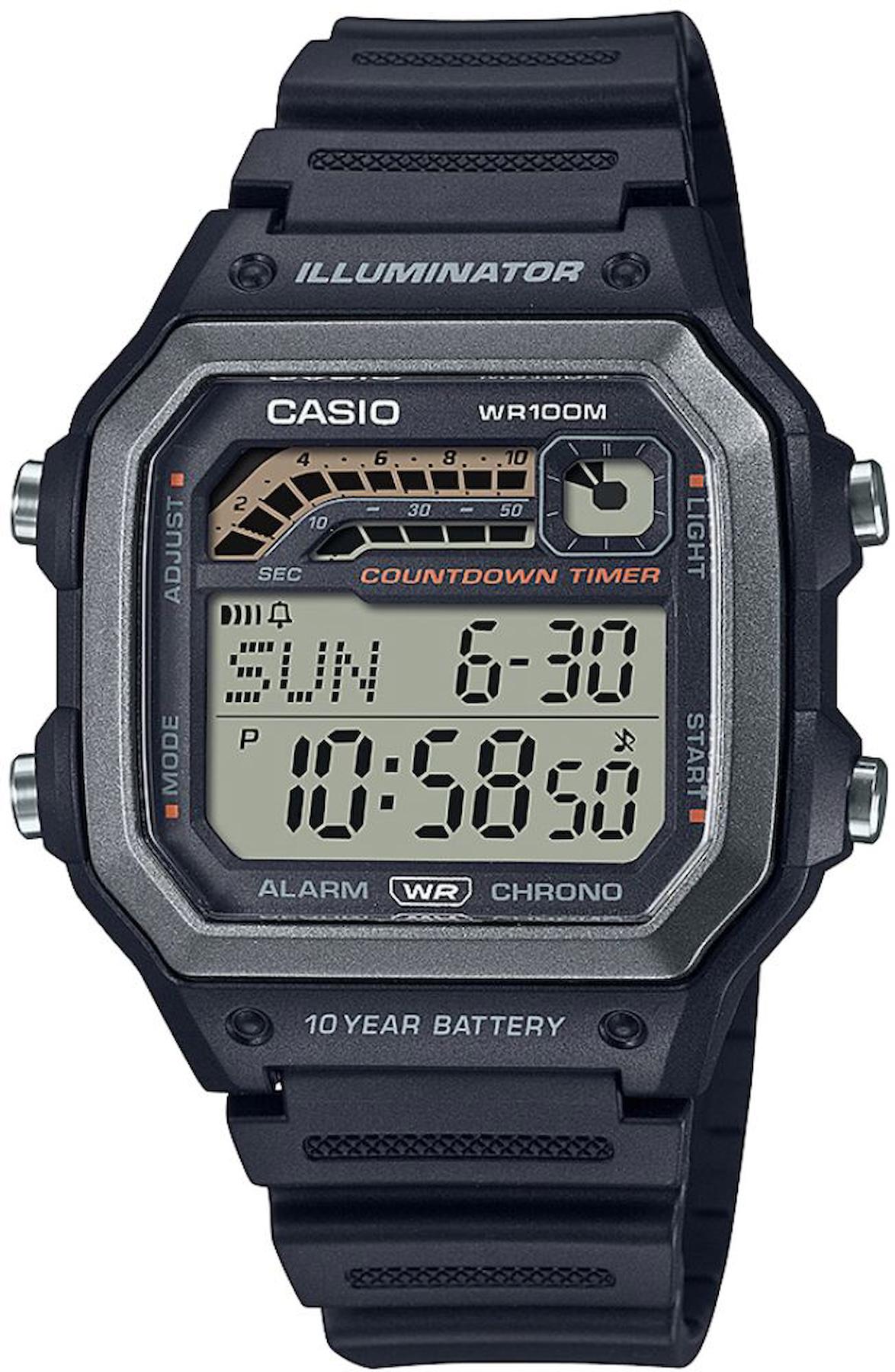 Casio WS-1600H-1AVDF Takvimli Siyah Plastik Kordon Dijital Erkek Kol Saati