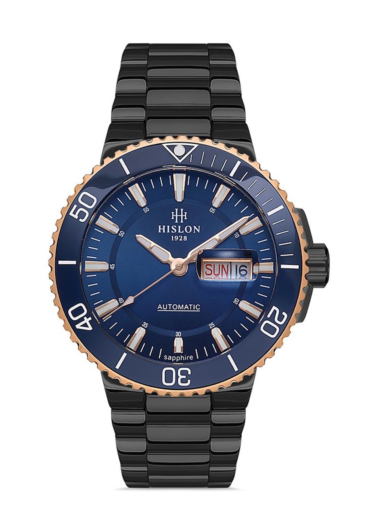 Hislon SD137T-11SR Takvimli 43 mm Siyah Çelik Kordon Analog Erkek Kol Saati