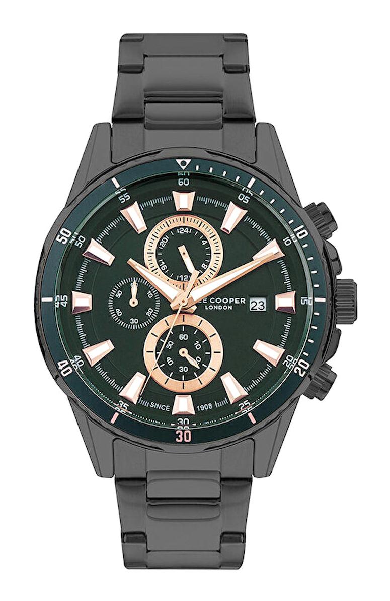 Lee Cooper LC07627.070-NM Takvimli 45 mm Siyah Çelik Kordon Analog Kol Saati