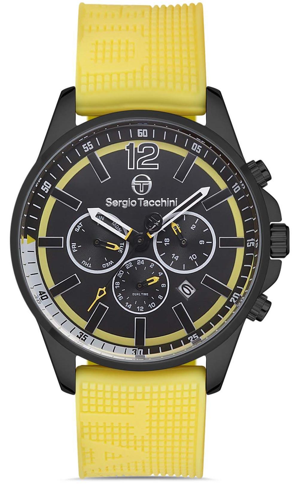 Sergio Tacchini ST.1.10210.5 Takvimli 43 mm Sarı Silikon Kordon Analog Erkek Kol Saati