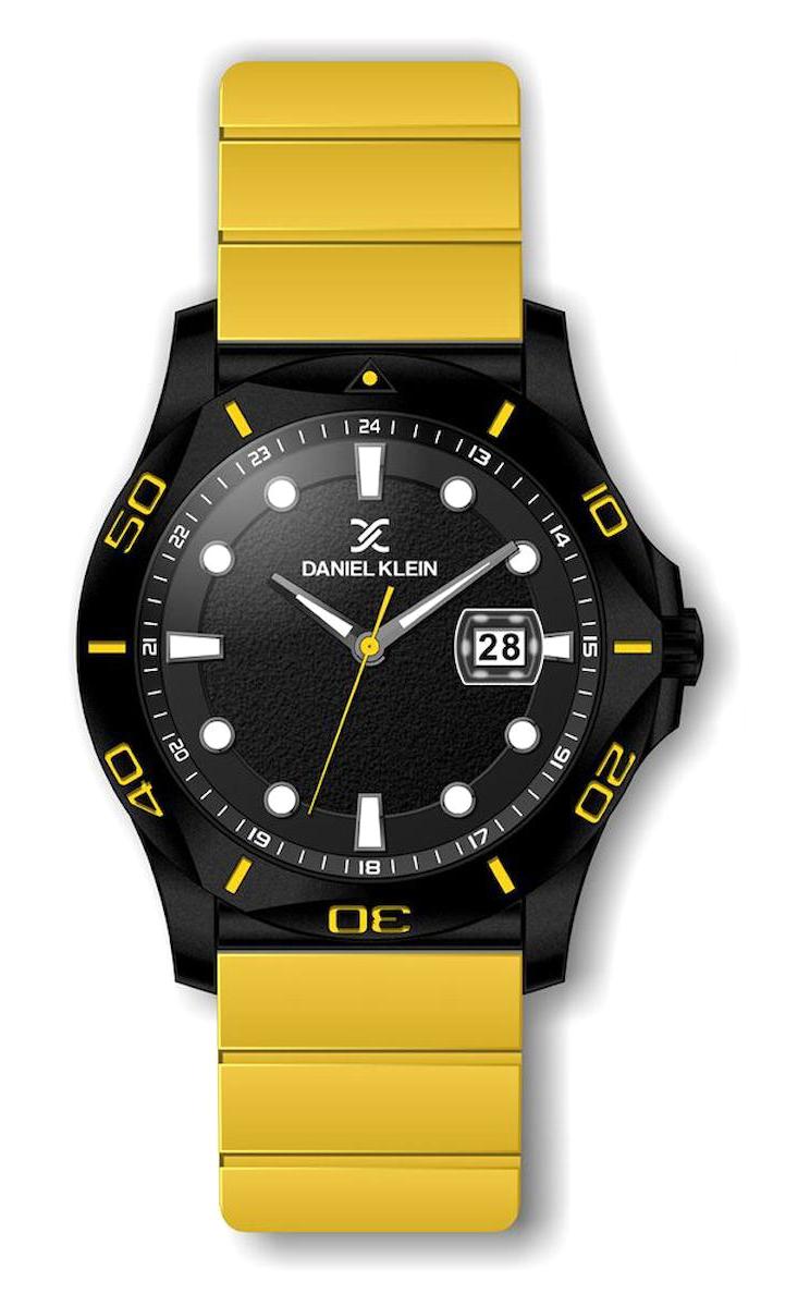 Daniel Klein DK.1.12583.3 Takvimli 42 mm Sarı Silikon Kordon Analog Erkek Kol Saati