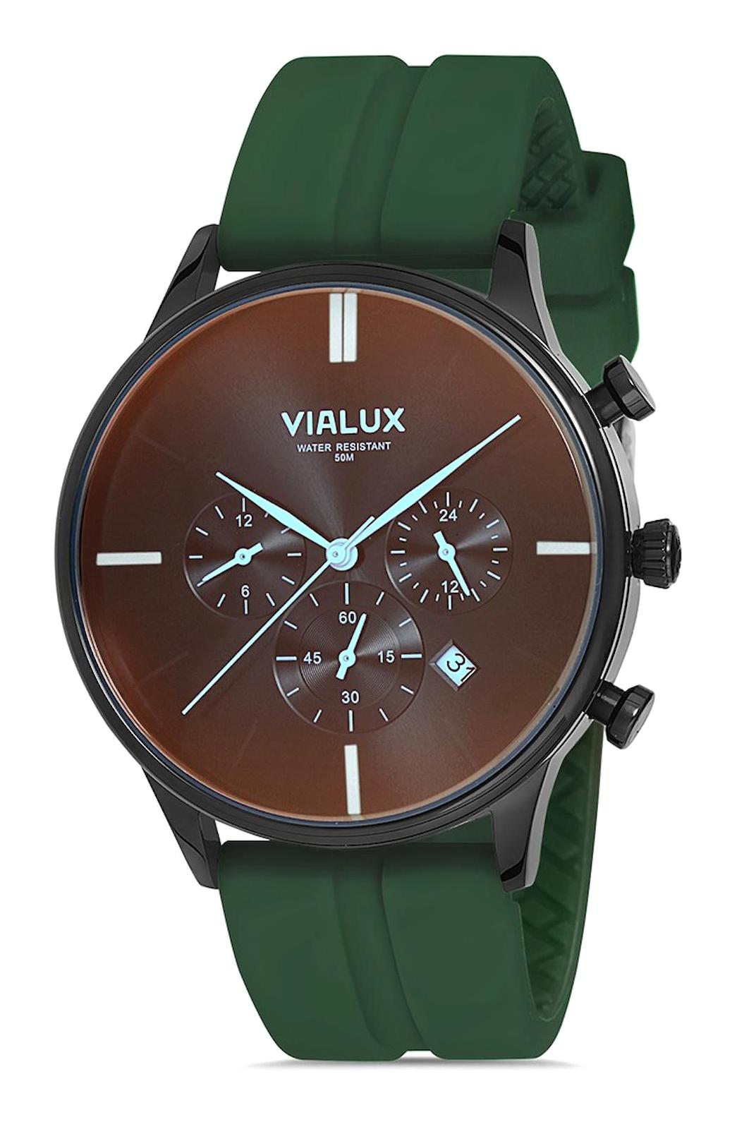 Vialux VX511B-04YX Takvimli 43 mm Yeşil Silikon Kordon Analog Erkek Kol Saati