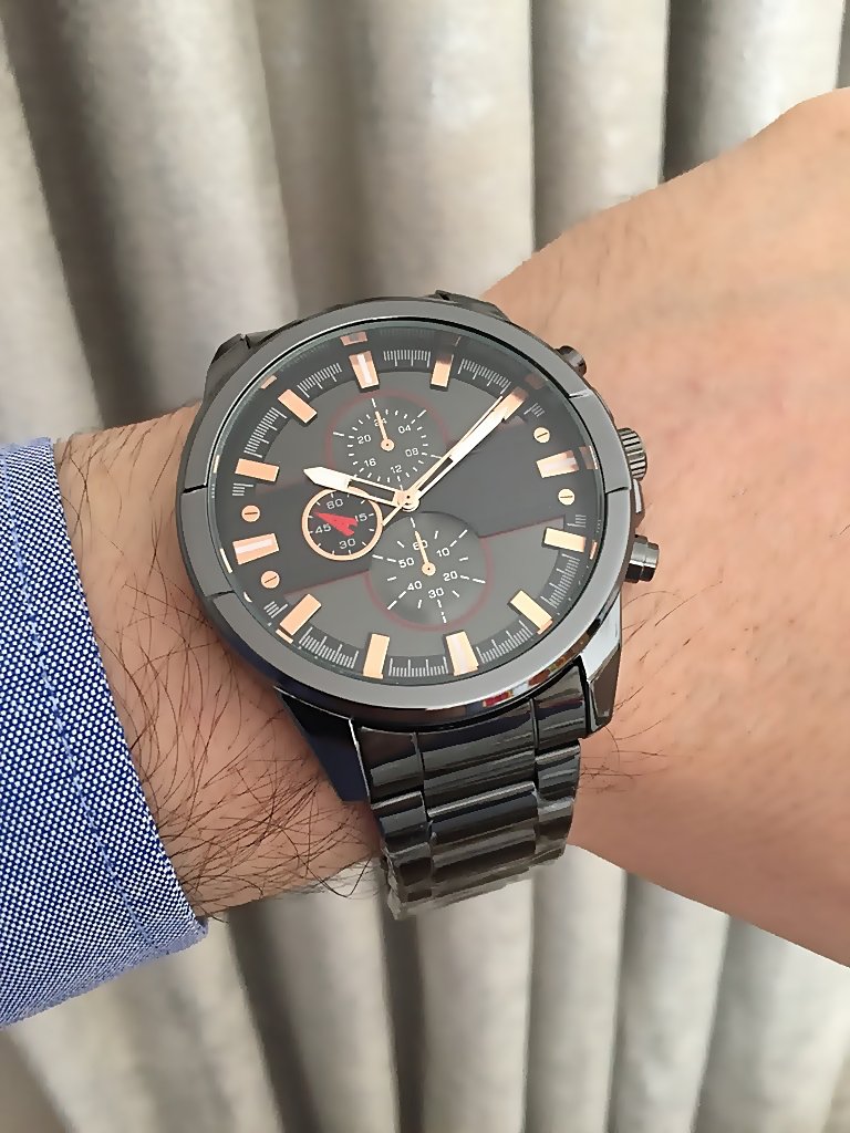 Korikom STC12004 Takvimli 45 mm Siyah Çelik Kordon Analog Erkek Kol Saati
