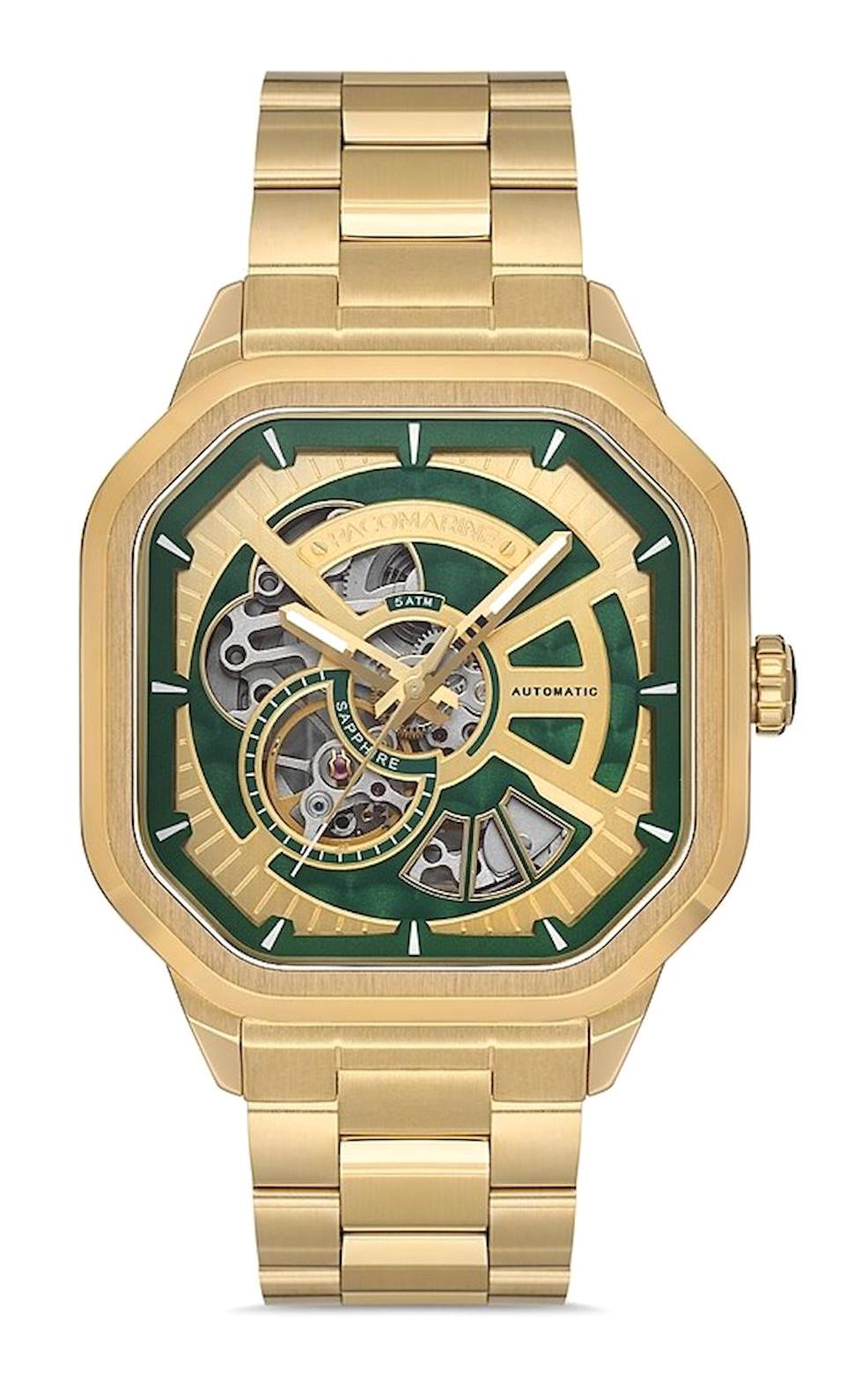 Pacomarine PM.22155.06 41-45 mm Altın Çelik Kordon Analog Erkek Kol Saati