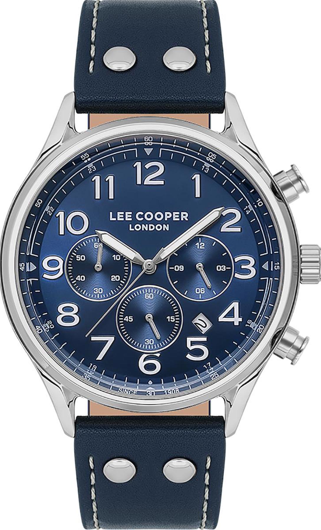 Lee Cooper LC07558.339 Takvimli 44 mm Lacivert Deri Kordon Analog Erkek Kol Saati
