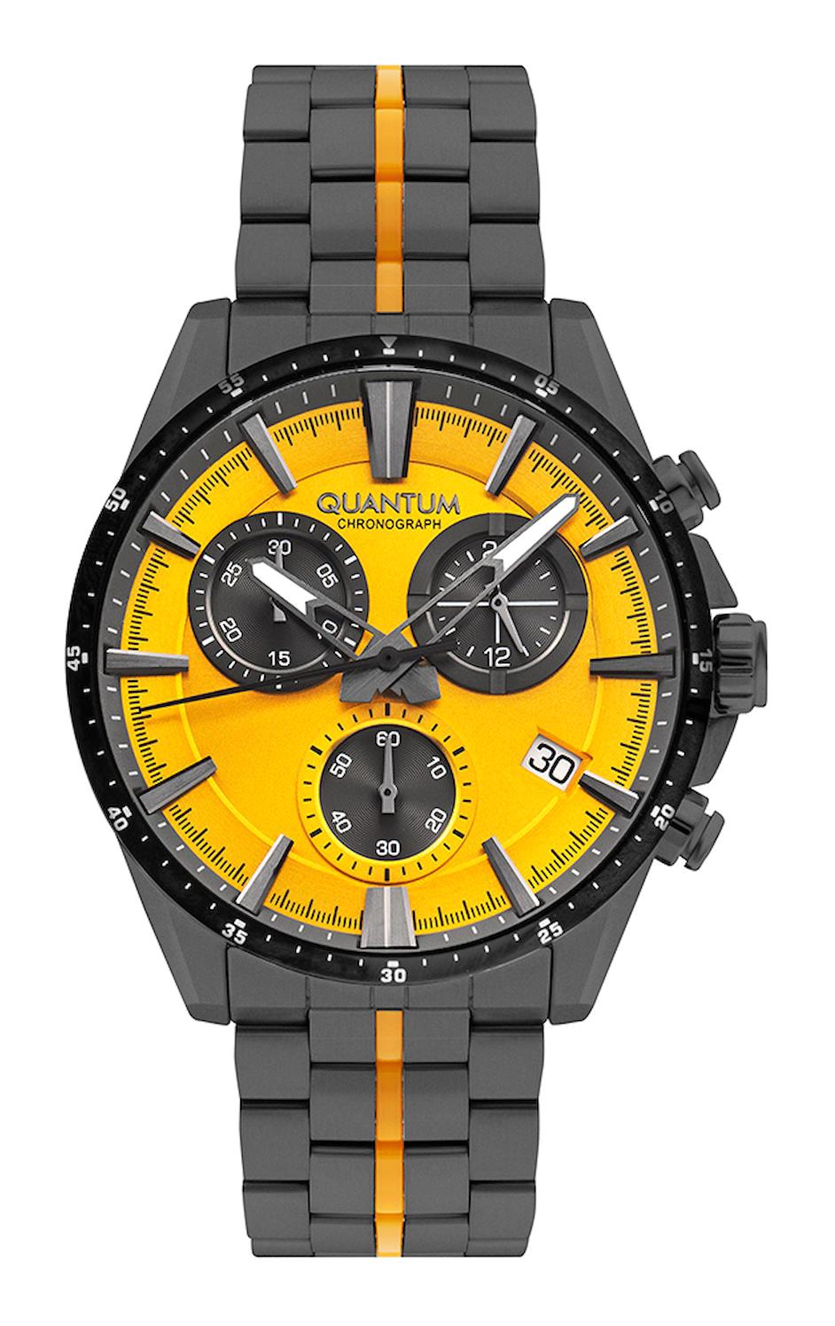 Quantum PWG1108.010 Takvimli 45 mm Gri-Sarı Çelik Kordon Analog Erkek Kol Saati