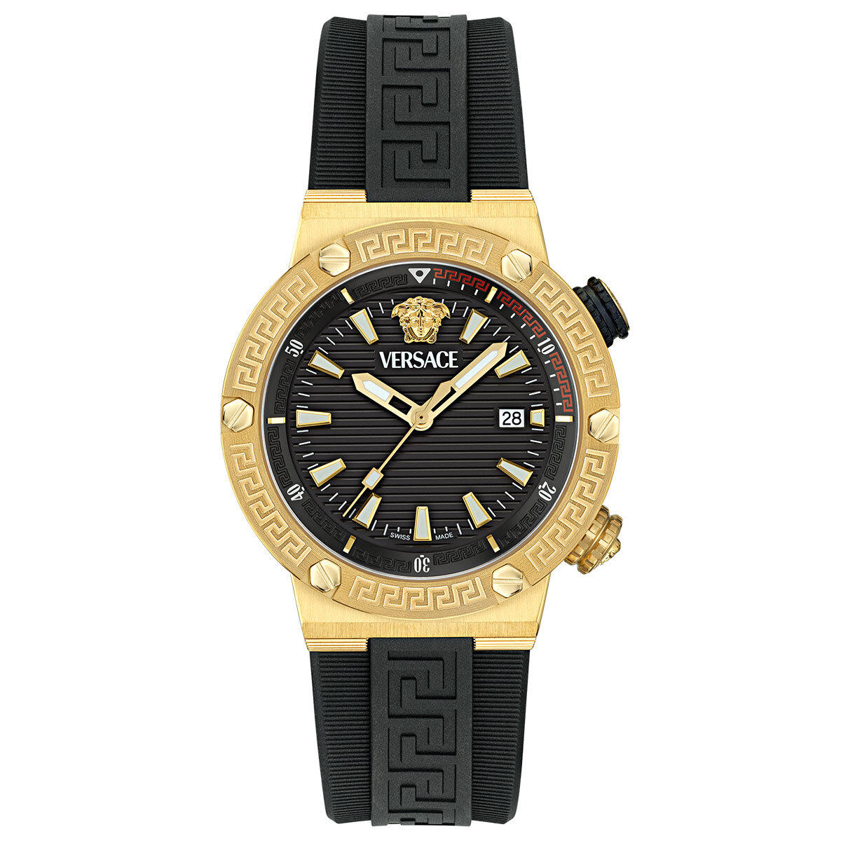 Versace VRSCVE8G00324 Takvimli 43 mm Siyah Silikon Kordon Analog Erkek Kol Saati