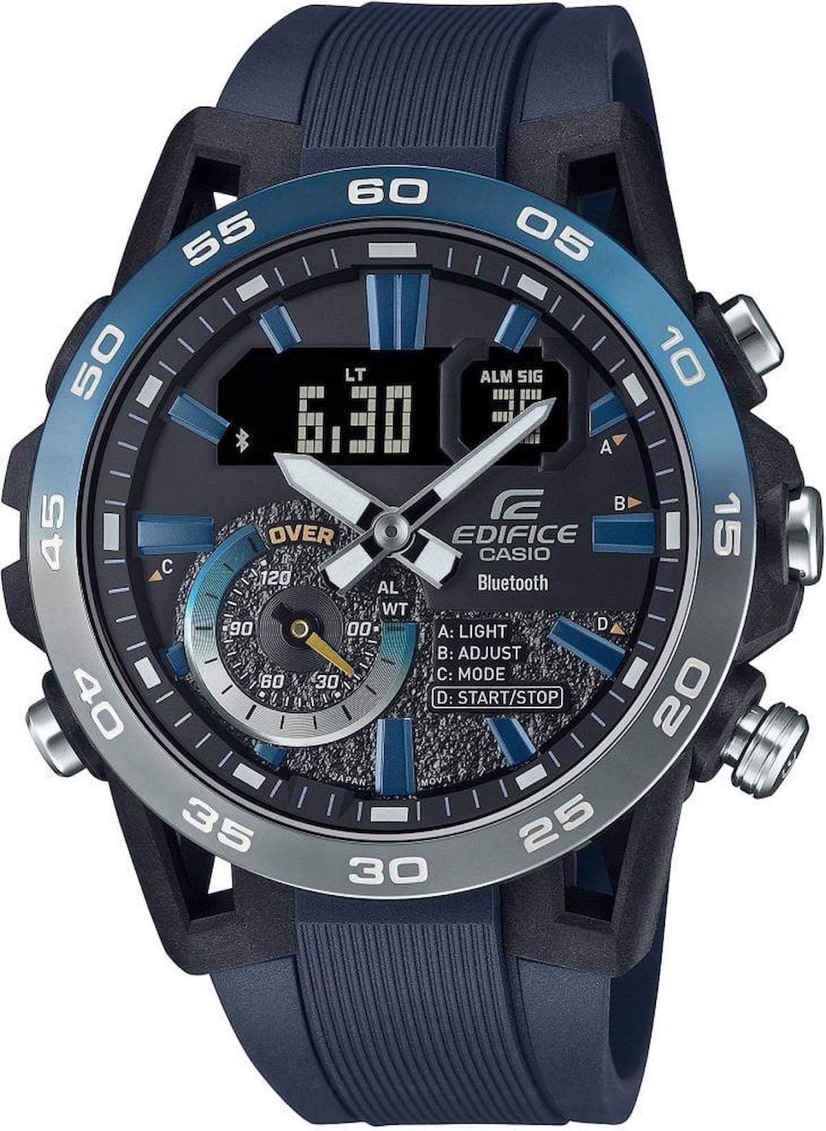 Casio ECB-40NP-1ADF Takvimli 48 mm Lacivert Silikon Kordon Analog Kol Saati