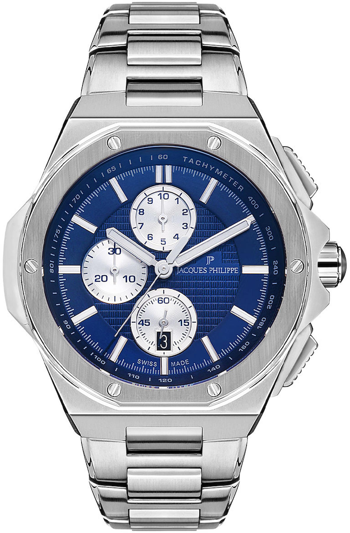 Jacques Philippe JPQGC041336S Takvimli 44 mm Çelik Kordon Analog Erkek Kol Saati