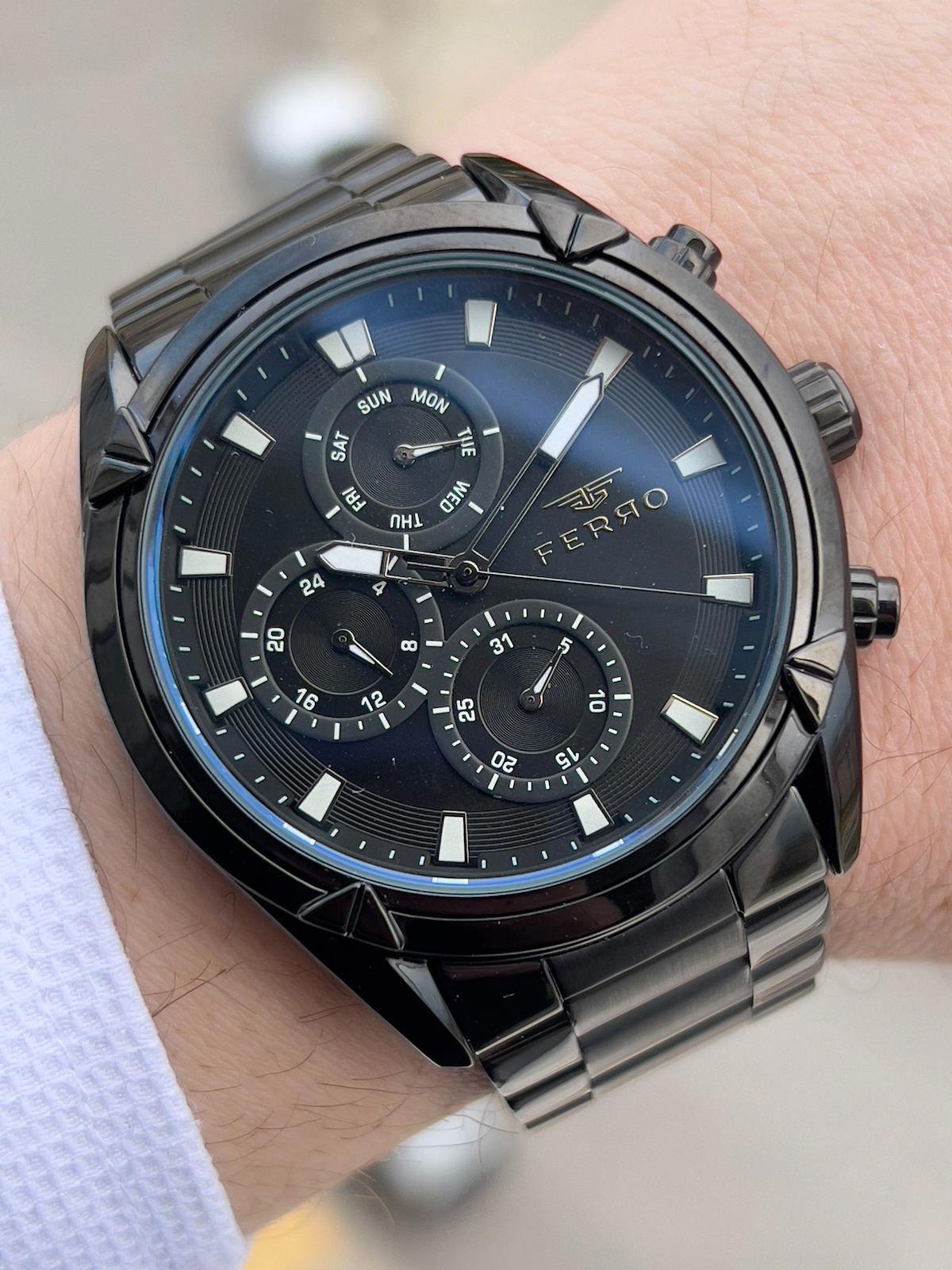 Ferro XF0044 Su Geçirmez Takvimli 44 mm Siyah Çelik Kordon Analog Erkek Kol Saati