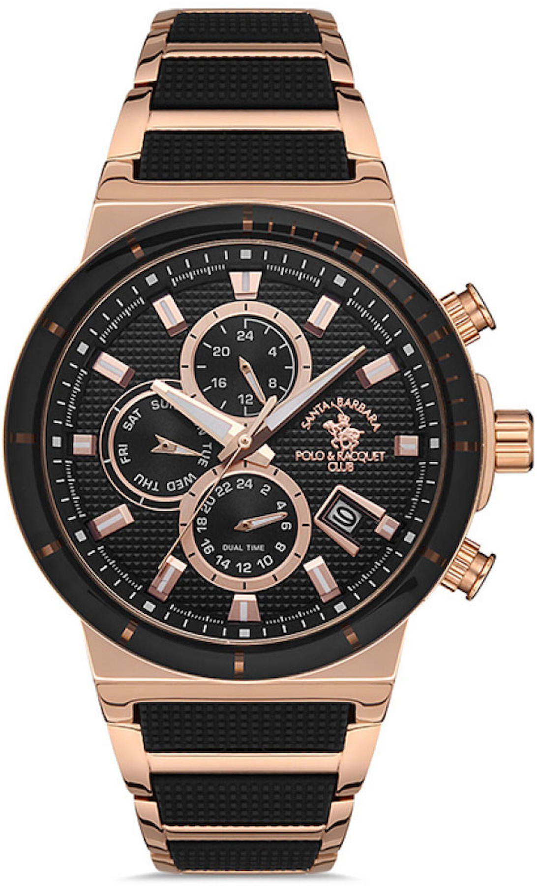 Santa Barbara Polo & Racquet Club SB.1.10378.3 Takvimli 43 mm Rose Gold-Siyah Çelik Kordon Analog Kol Saati
