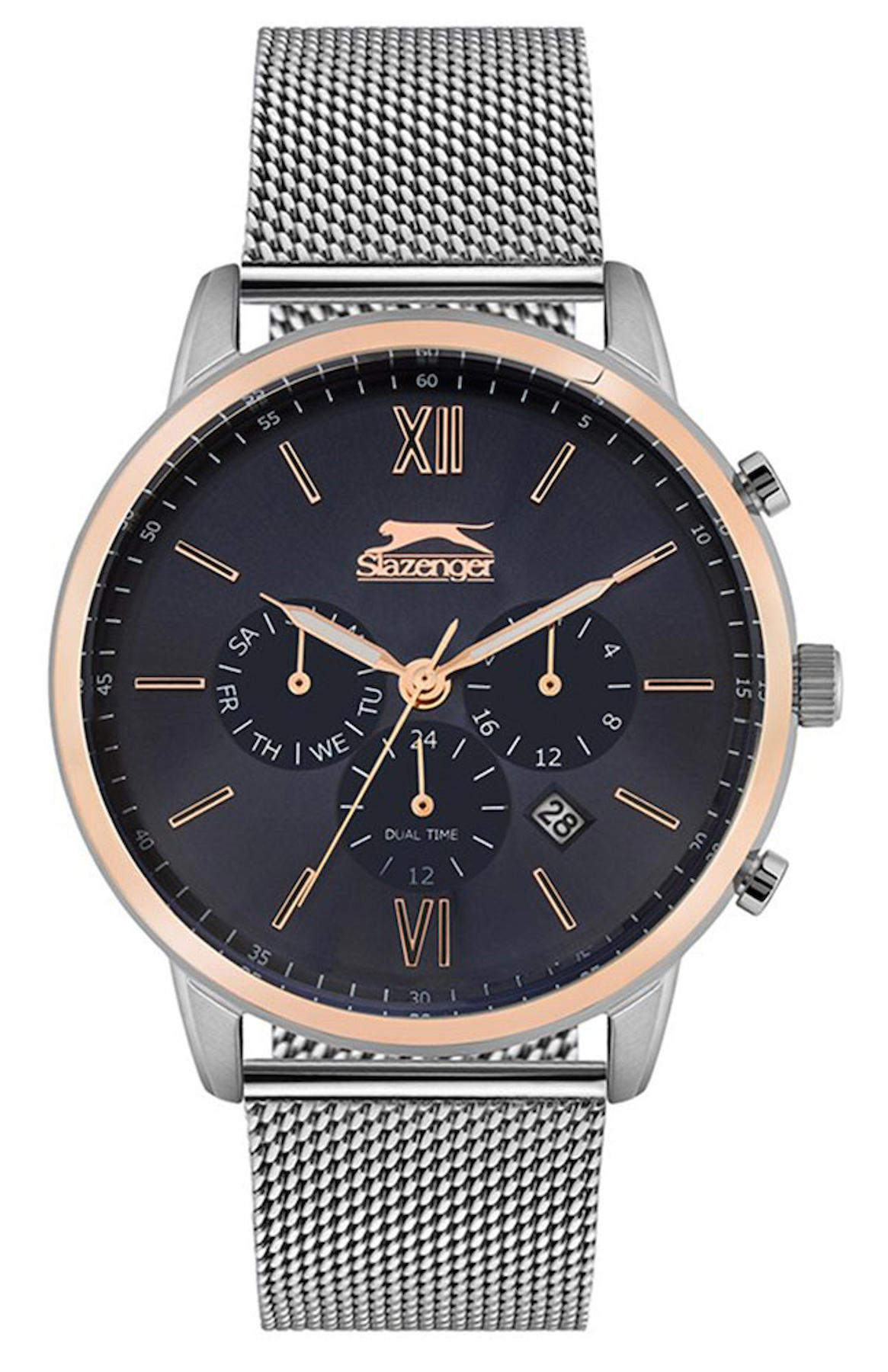 Slazenger SL.09.1737.2.02 Takvimli 45 mm Gri Hasır Kordon Analog Erkek Kol Saati