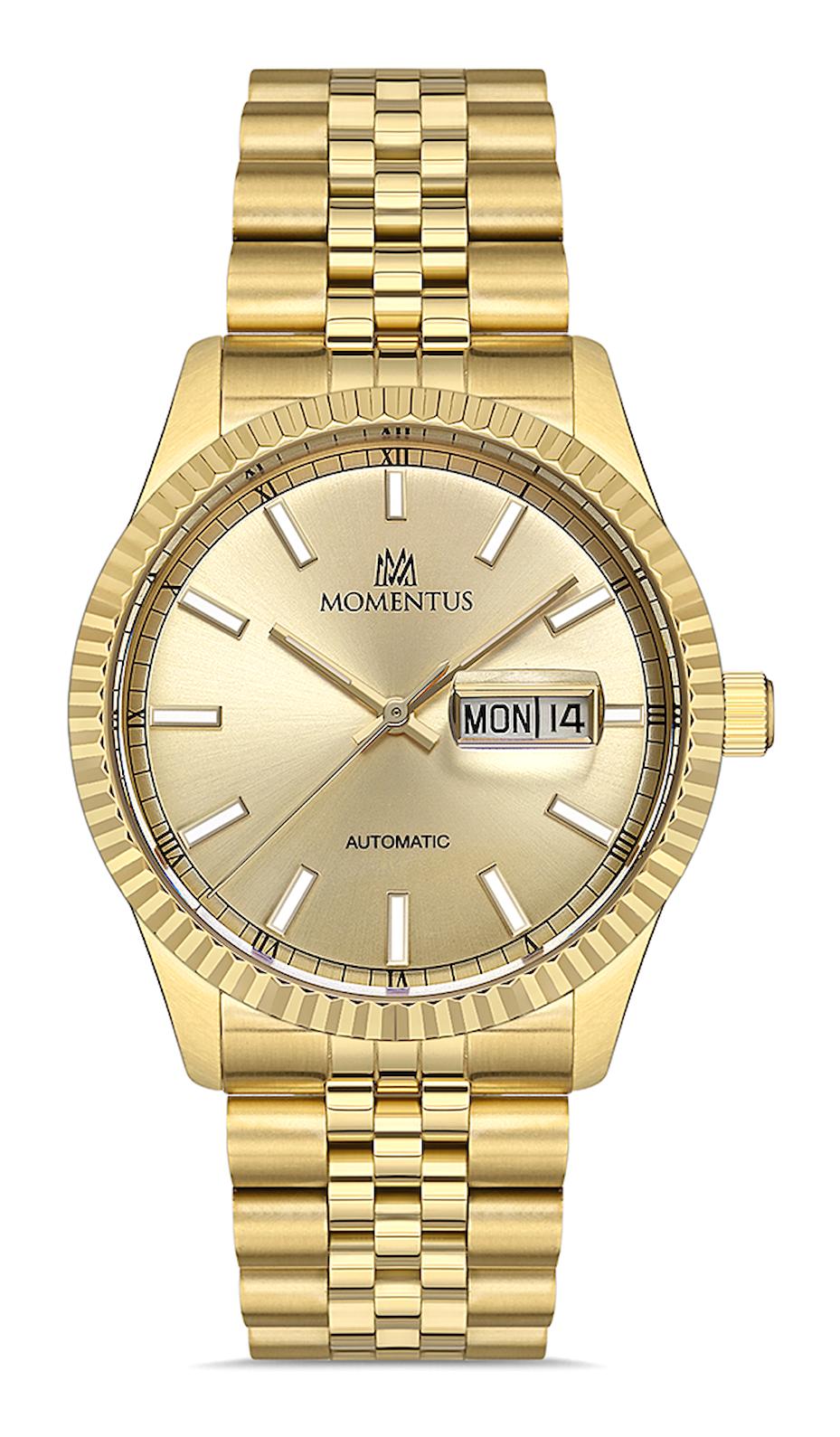Momentus TM347G-08SG Takvimli 41 mm Altın Çelik Kordon Analog Erkek Kol Saati