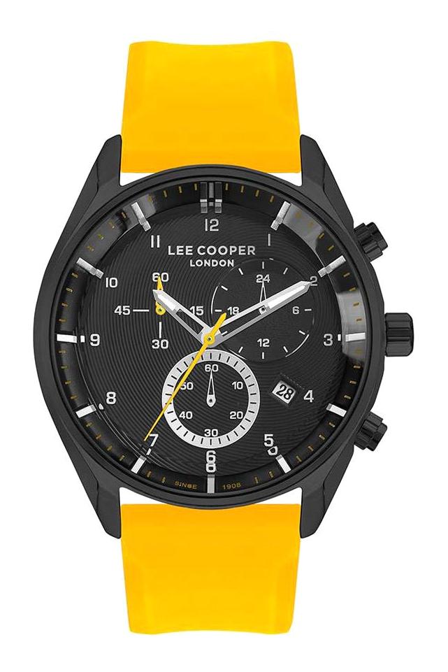 Lee Cooper LC07350.654 Takvimli 44 mm Sarı Silikon Kordon Analog Erkek Kol Saati
