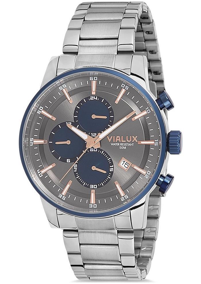 Vialux VX513T-05SR Takvimli 44 mm Çelik Kordon Analog Kol Saati