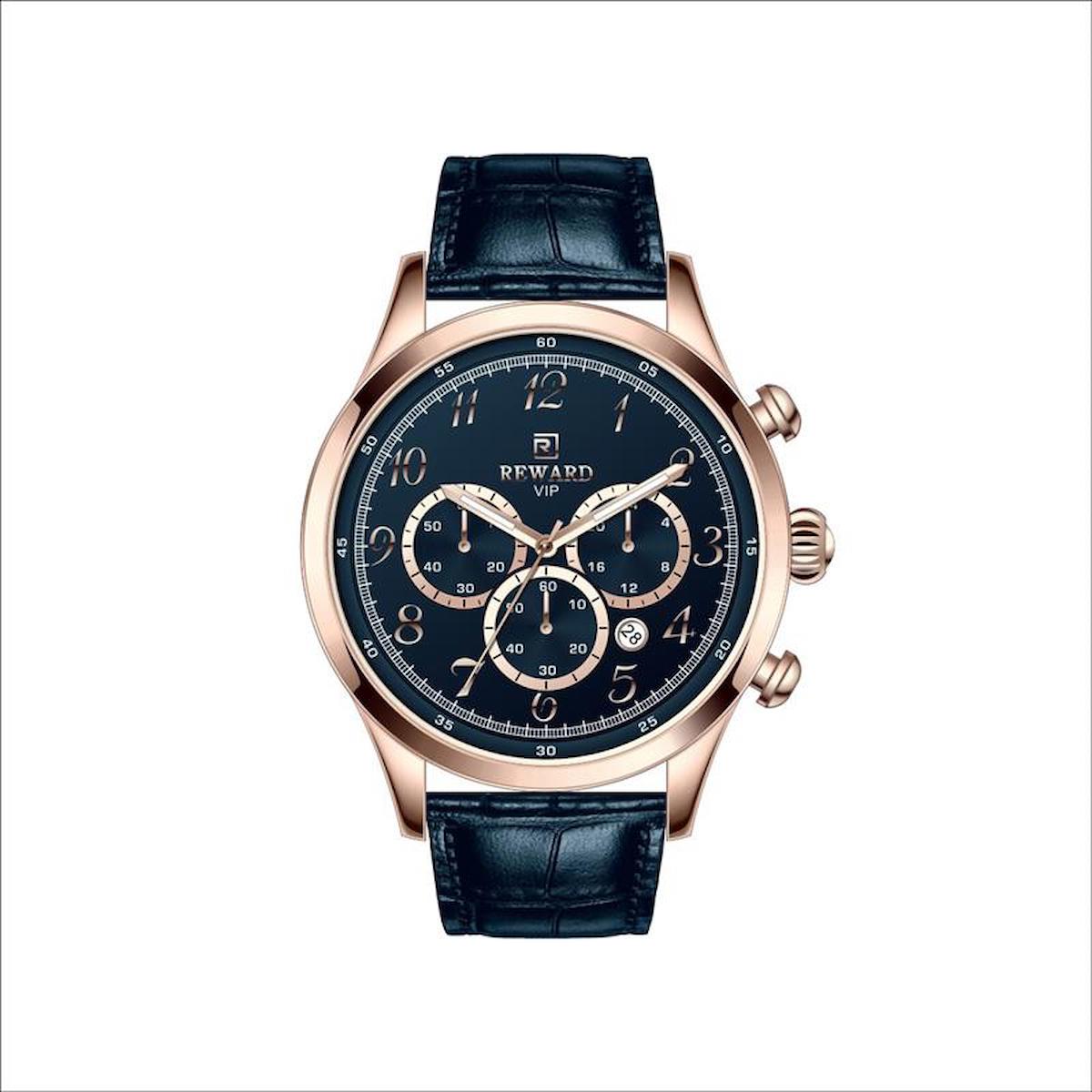 Reward A143193 Takvimli 45 mm Lacivert Deri Kordon Analog Erkek Kol Saati