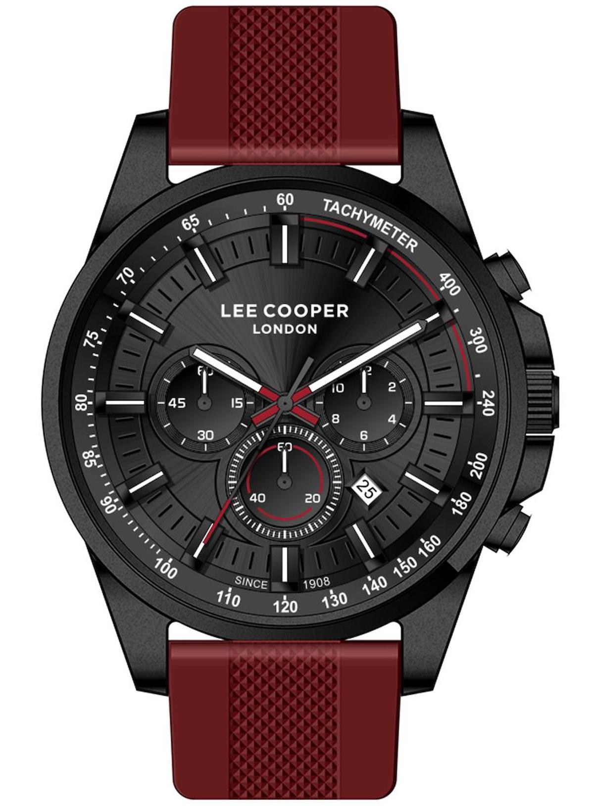 Lee Cooper LC07635.658-NM Takvimli Bordo Silikon Kordon Analog Erkek Kol Saati