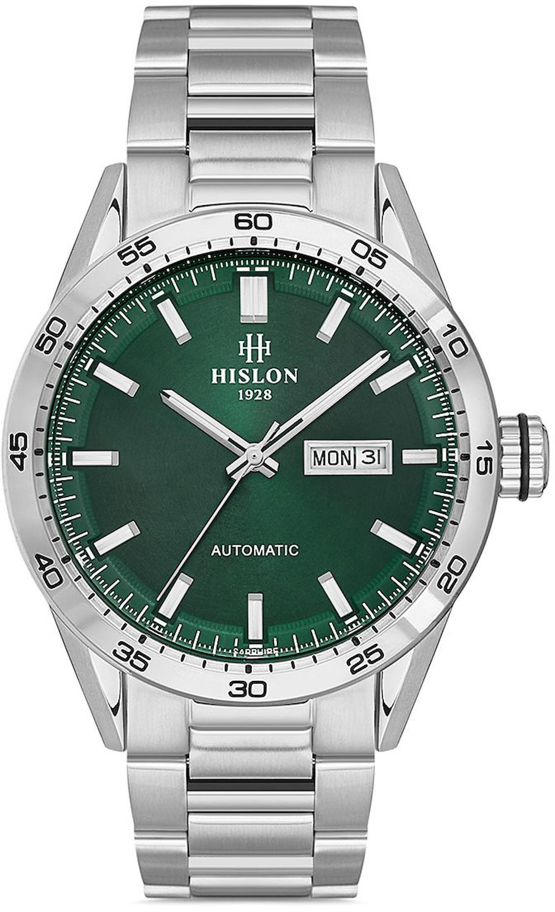 Hislon SD107S-15SS Takvimli 44 mm Çelik Kordon Analog Kol Saati