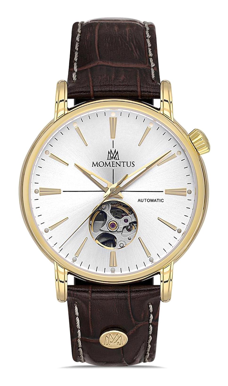 Momentus TM349G-02KG Takvimli 41 mm Kahverengi Deri Kordon Analog Erkek Kol Saati