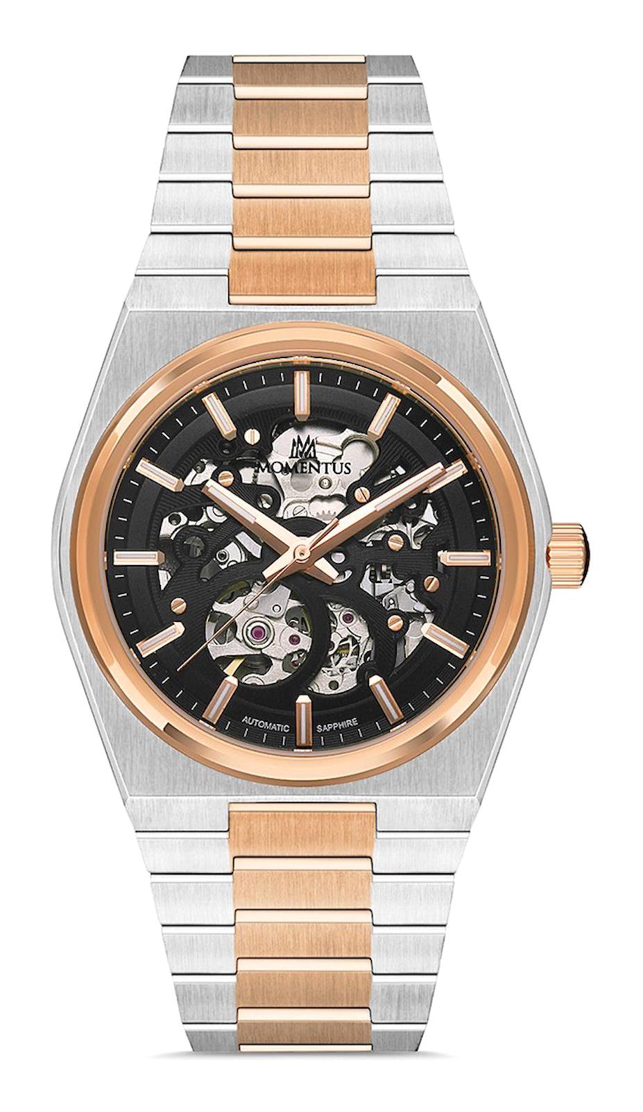 Momentus TM346T-16SR Takvimli 40 mm Gri-Rose Gold Çelik Kordon Analog Erkek Kol Saati