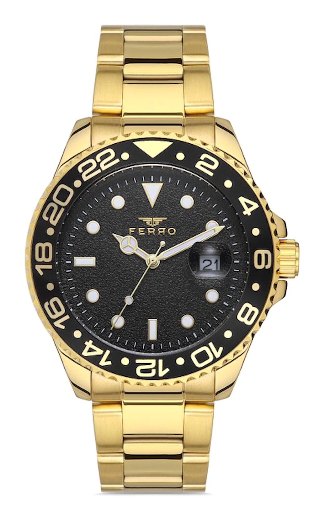 Ferro F11253A-B2 Takvimli 40 mm Altın Metal Kordon Analog Erkek Kol Saati