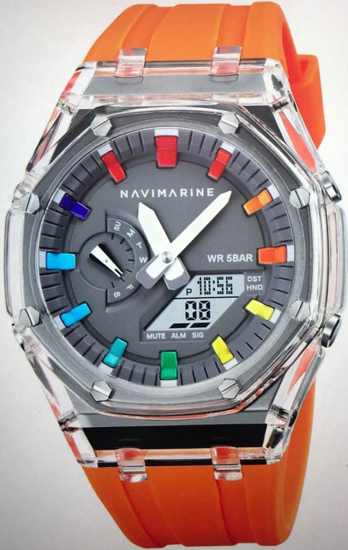 Navimarine AZR001 Takvimli 43 mm Turuncu Silikon Kordon Analog Kol Saati