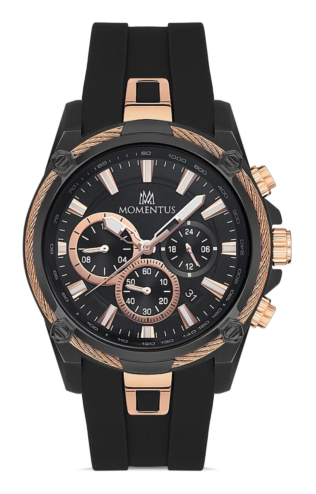 Momentus SM347B-04BR Takvimli 45 mm Siyah Silikon Kordon Analog Erkek Kol Saati