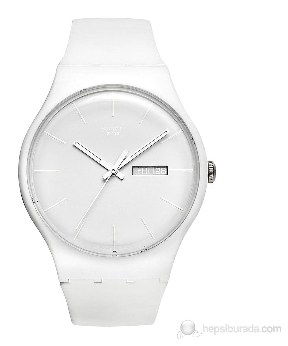Swatch SUOW701 Takvimli 44 mm Beyaz Silikon Kordon Analog Kol Saati