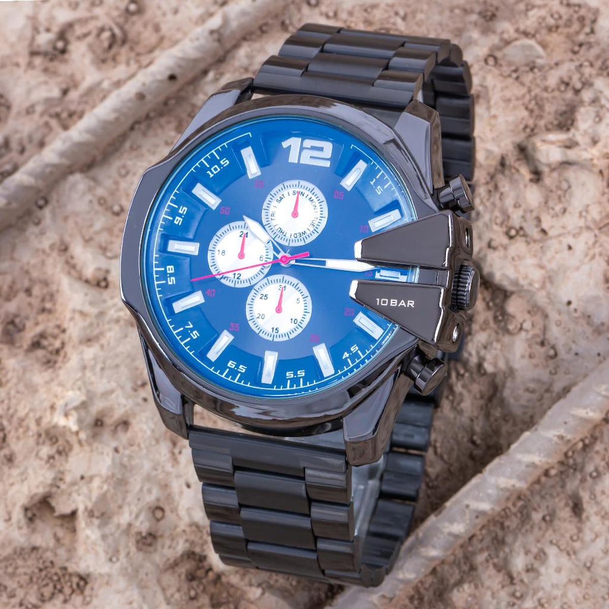 Seniori ST-304378 Takvimli 55 mm Siyah Çelik Kordon Analog Erkek Kol Saati