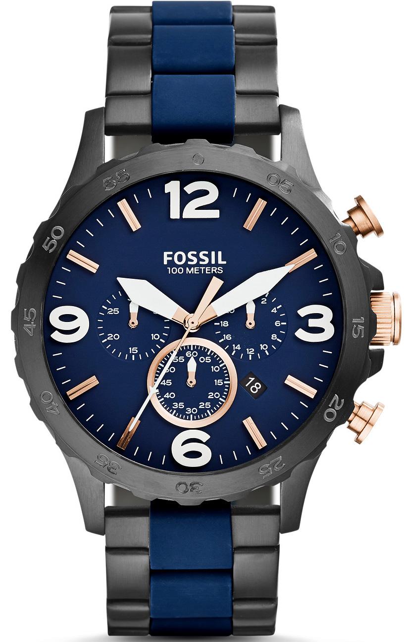 Fossil JR1494 Takvimli 50 mm Gri-Lacivert Çelik Kordon Analog Kol Saati