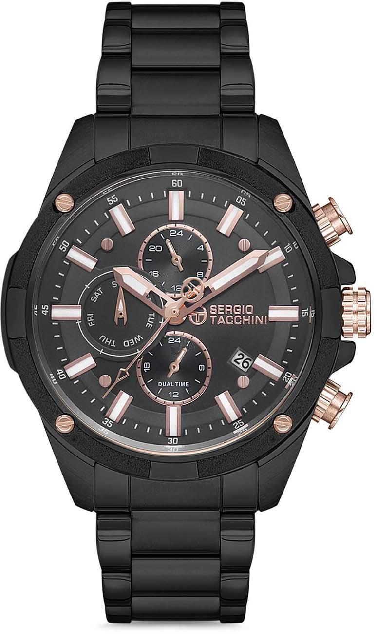 Sergio Tacchini ST.1.10126.5 Takvimli 44 mm Siyah Çelik Kordon Analog Kol Saati
