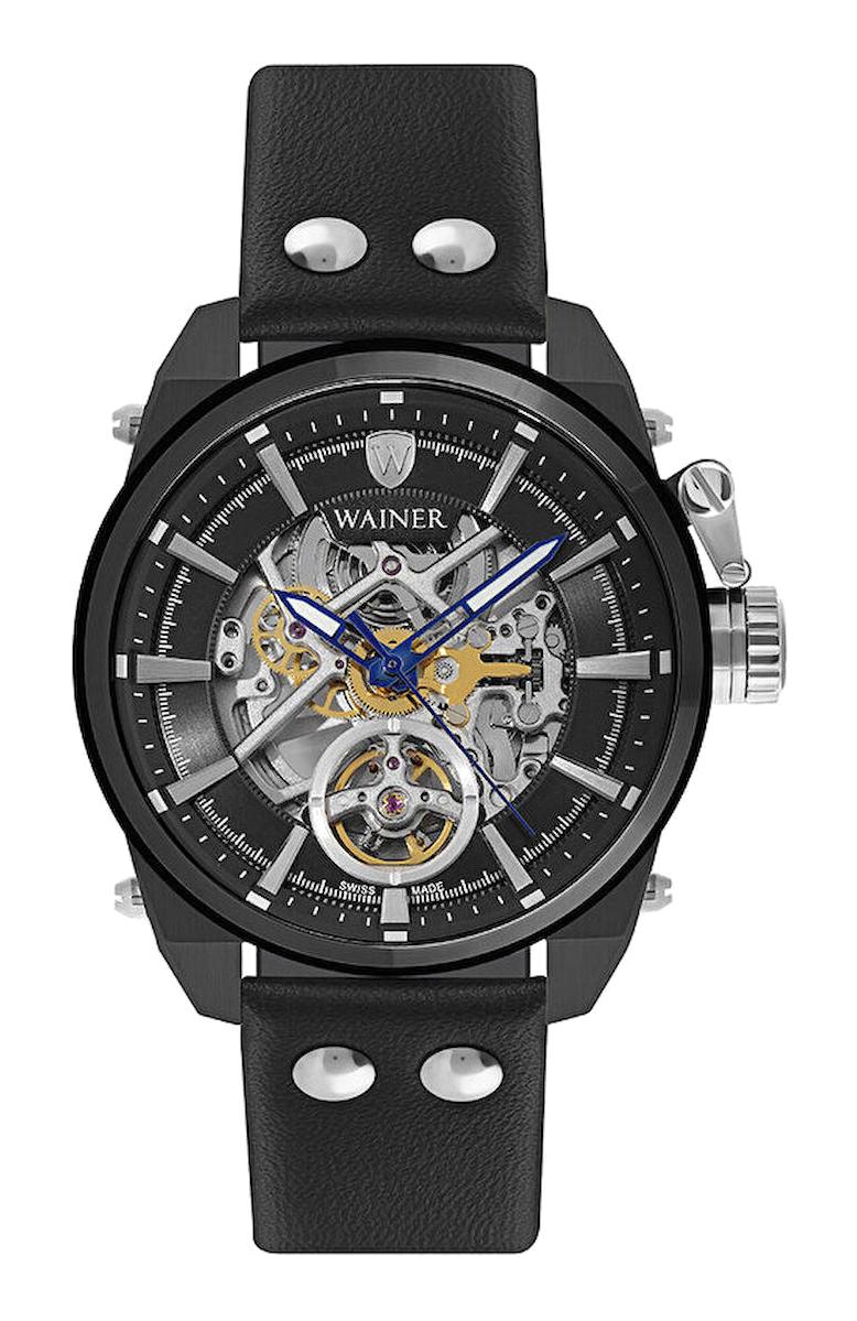 Wainer WA.25980-D 46 mm Siyah Deri Kordon Analog Erkek Kol Saati