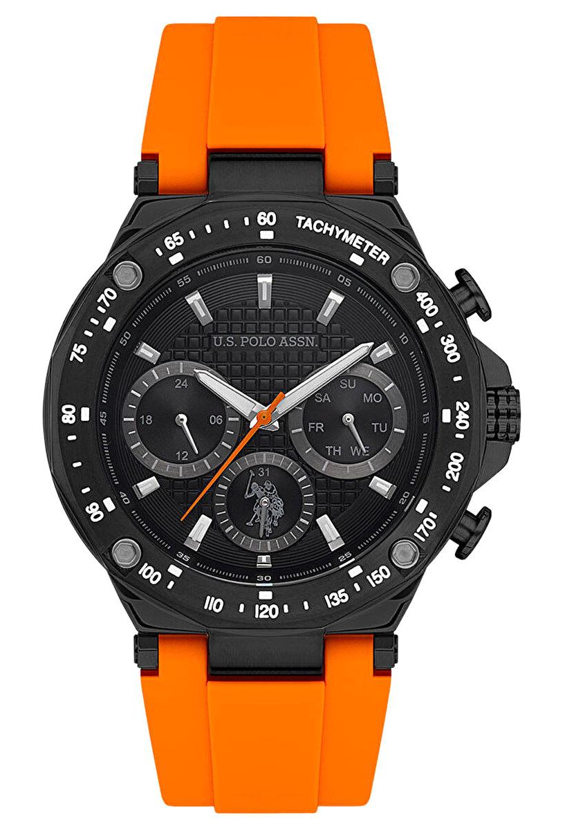 U.S. Polo Assn USPA1076-07 Takvimli 44 mm Turuncu Silikon Kordon Analog Erkek Kol Saati