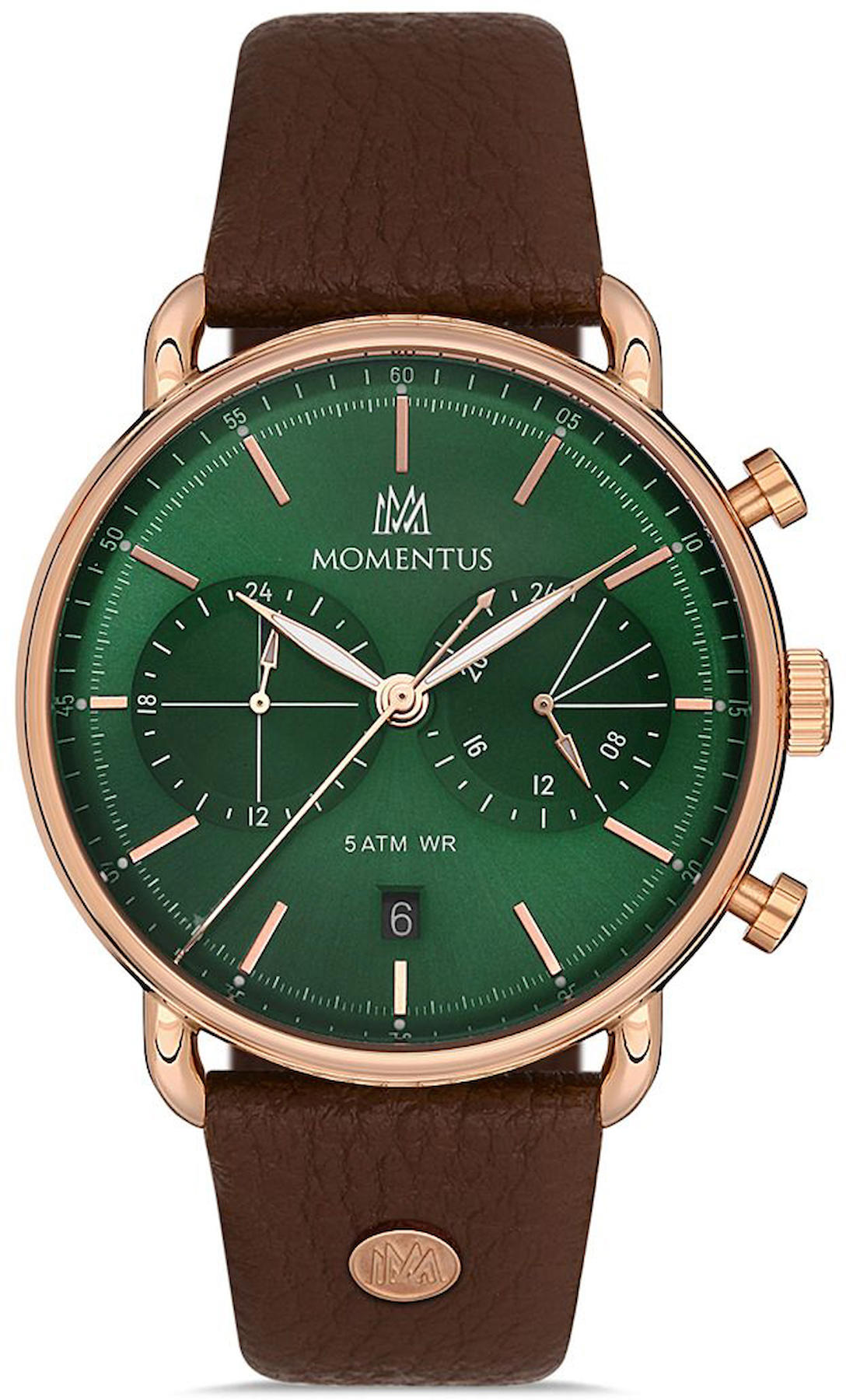 Momentus CC285R-15KR Takvimli 43 mm Kahverengi Deri Kordon Analog Erkek Kol Saati