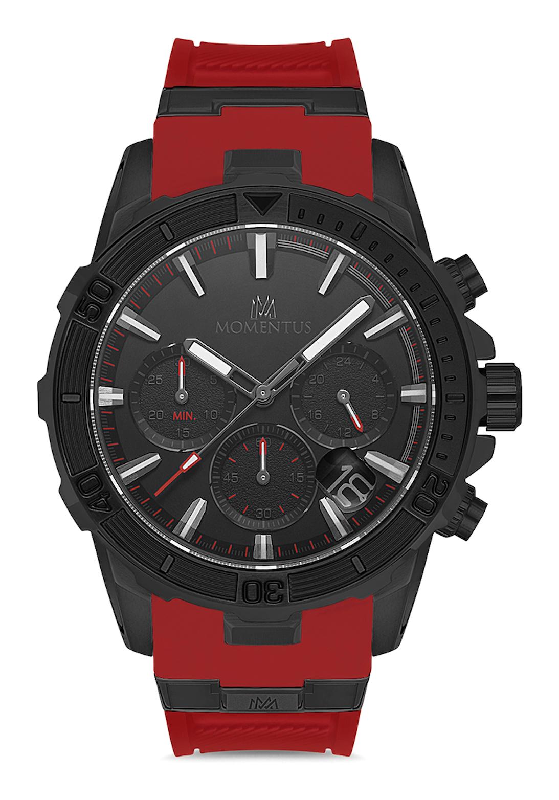 Momentus SM357B-04KS Takvimli 45 mm Kırmızı Silikon Kordon Analog Erkek Kol Saati