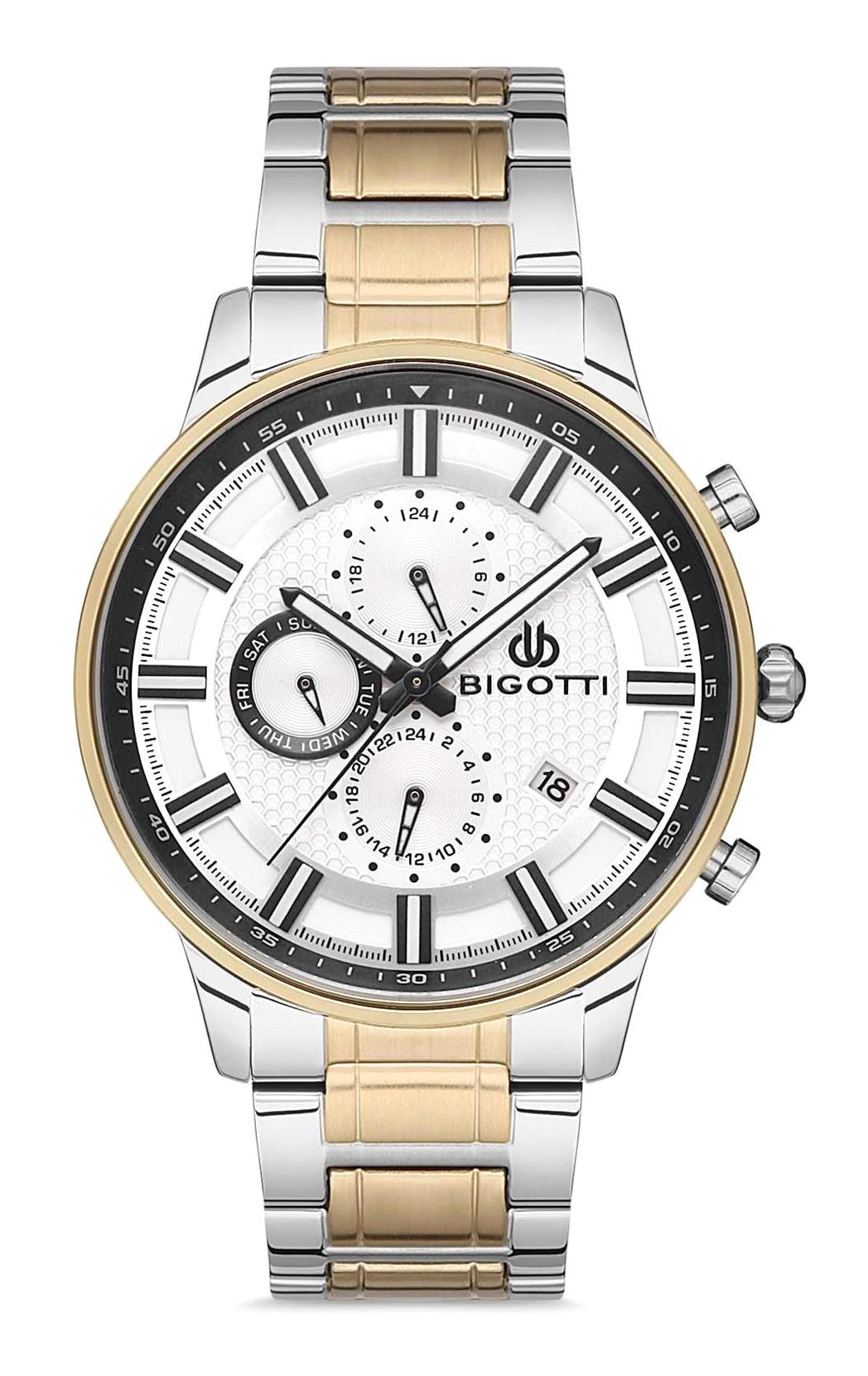 Bigotti BG.1.10279.1 Takvimli 45 mm Altın-Çelik Kordon Analog Erkek Kol Saati